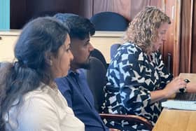 Vanja Ratnam and Jana Vinojan, with Gill Sherratt in the background, at Gosport Borough Council's licensing subs board on July 8