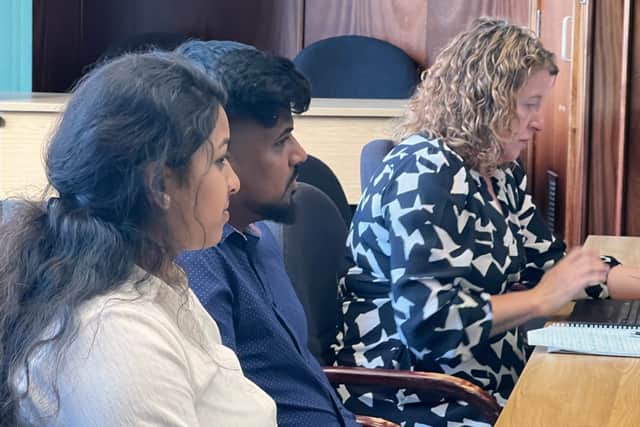 Vanja Ratnam and Jana Vinojan, with Gill Sherratt in the background, at Gosport Borough Council's licensing subs board on July 8
