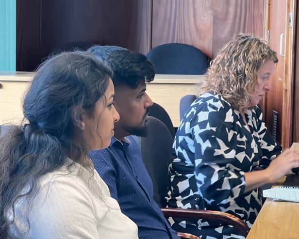 Vanja Ratnam and Jana Vinojan, with Gill Sherratt in the background, at Gosport Borough Council's licensing subs board on July 8