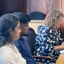 Vanja Ratnam and Jana Vinojan, with Gill Sherratt in the background, at Gosport Borough Council's licensing subs board on July 8