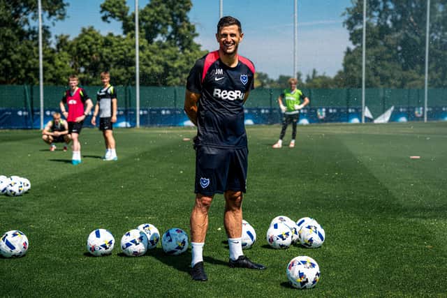 Pompey boss John Mousinho in Bratislava. Pic: Portsmouth FC