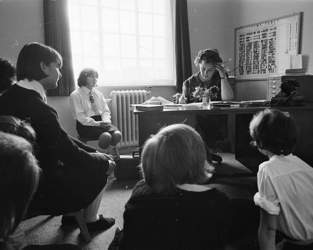 Dorothy Masterman, headteacher of Hilsea School, Portsmouth,with some of her pupils in September 1965