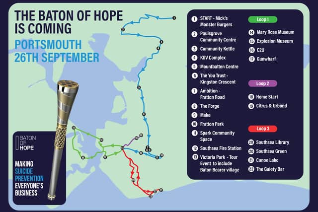 Map of the route the baton will be taking
