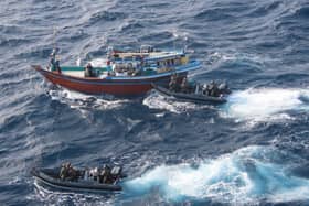 HMS Lancaster seized £30m worth of narcotics during a major drugs bust in the Arabian Sea in May of this year. Pictured: Royal Marines of 42 Commando boarding the suspect vessel, pouncing on a dhow which had 80 packages of narcotics on board.