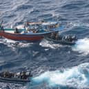 HMS Lancaster seized £30m worth of narcotics during a major drugs bust in the Arabian Sea in May of this year. Pictured: Royal Marines of 42 Commando boarding the suspect vessel, pouncing on a dhow which had 80 packages of narcotics on board.