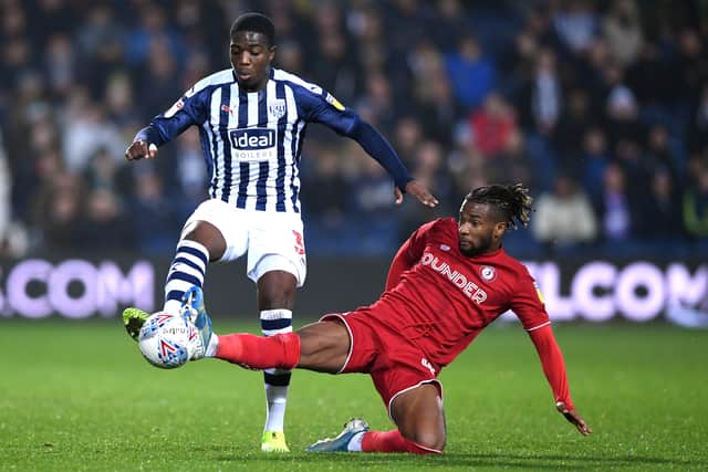 Nathan Ferguson is Championship action for West Brom against Bristol City in November 2019.