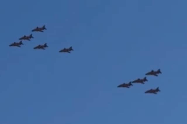 The Red Arrows fly over Portsmouth on July 13.