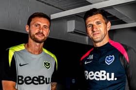 John Swift is welcomed to Pompey by Blues boss John Mousinho. Picture: Portsmouth FC