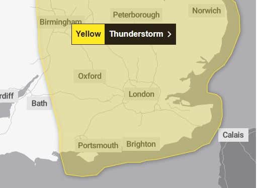Yellow thunderstorm warning July 18
