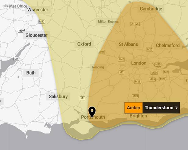 An amber and yellow weather warning are in place over the weekend for thunderstorms and heavy showers. 