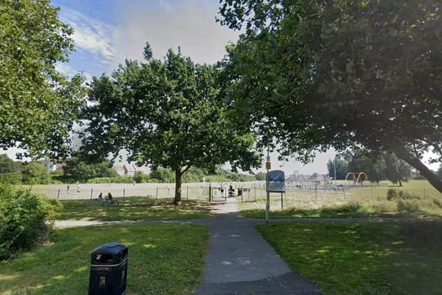 An investigation has been launched after a woman was discovered unconscious in a Gosport park.