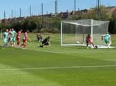 Action from Pompey's clash with Crawley today. Pic: Jordan Cross