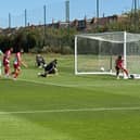 Action from Pompey's clash with Crawley today. Pic: Jordan Cross