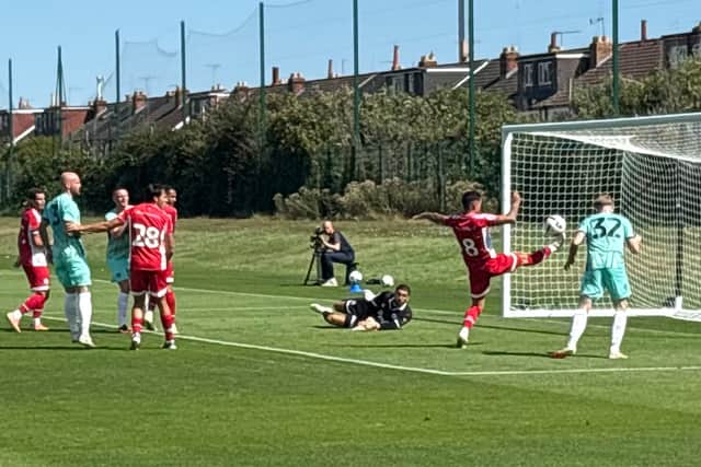 Action from Pompey's clash with Crawley today. Pic: Jordan Cross