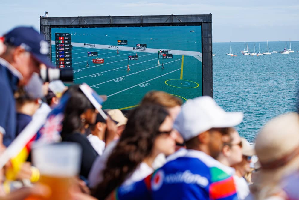 The big screen at SailGP. Picture: Marcin Jedrysiak