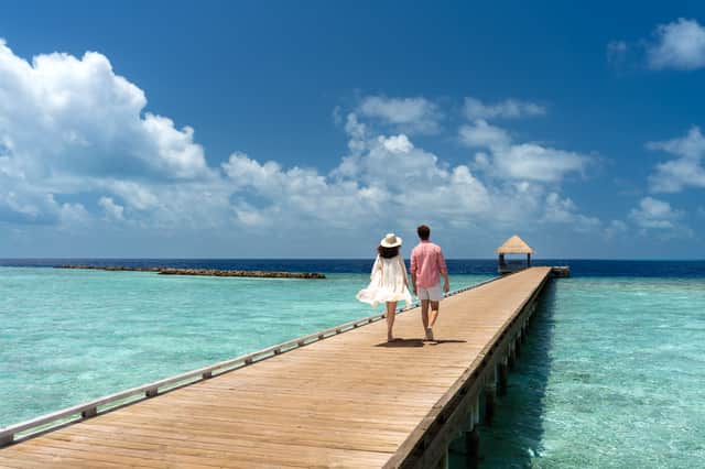 The jetty for the water villas at OBLU Nature Helengeli, Maldives