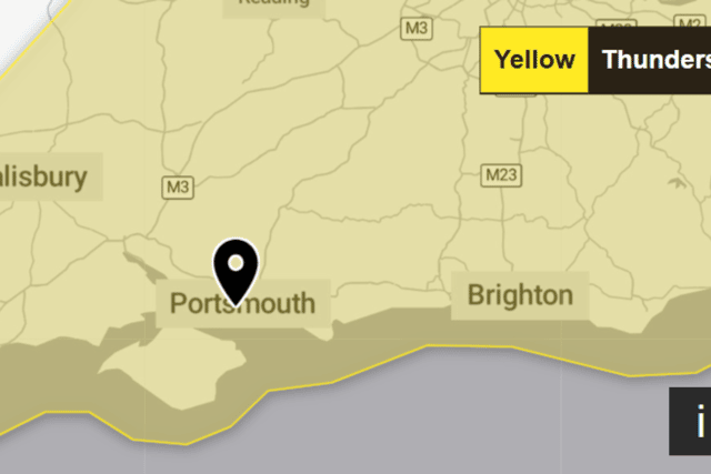 The Met Office has issued a Thunderstorm warning for Portsmouth and the south east of England.