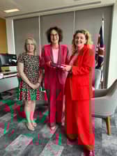 Myself and Laura Collins (Publisher, Worlds Division, National World), handing over the folder containing over 400 anonymous responses to our Endo the Battle survey to Baroness Merron, Minister for Patient Safety, Women's Health and Mental Health.