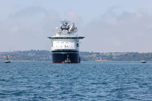 RFA Stirling Castle, a mine-hunting mothership, proved her ability to work with autonomous and un-crewed boats during a series of trials in Portland. She has been renamed HMS Stirling Castle and is now under Royal Navy command. Pictured here: RFA Stirling Castle and RNMB Apollo.