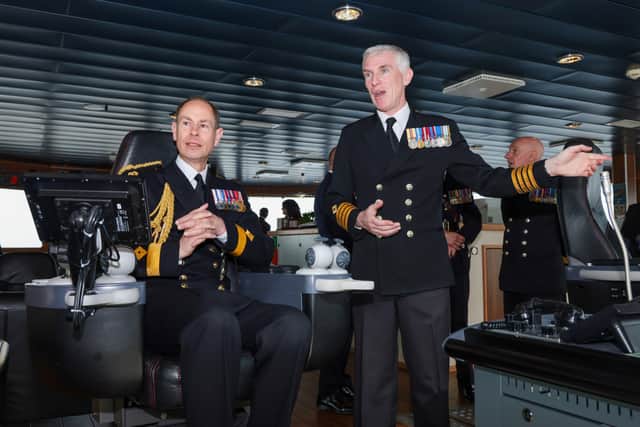 His Royal Highness The Duke of Edinburgh gave his blessing to a new Naval ship which will help safeguard UK waters from underwater threats.