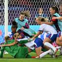 England celebrate penalty shoot-out win over Sweden on July 17