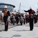 Royal Marines Band Service musicians at Gunwharf Quays in Portsmouth.