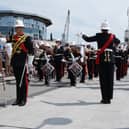 Royal Marines Band Service musicians at Gunwharf Quays in Portsmouth.