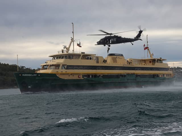 As part of Exercise Talisman Sabre 2025, Royal Marine Commandos from 42 Commando have been training with Australian Commandos in New South Wales. They boarded a passenger ferry near the Sydney Opera House.