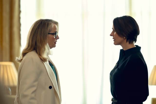 (L to R) Julie Delpy as Vivienne, Suranne Jones as Abigail in Hostage