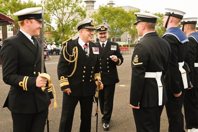 Vice Admiral Paul Marshall CB CBE inspects the Guard of Honour at HMS Sultan's Engineer's Passing Out Parade