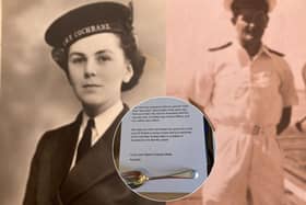 A silver teaspoon has been returned to The Queens Hotel 83 years after it was 'borrowed' by a young couple on leave during the war. 

Pictured: Pamela (left) and husband, Dudley 