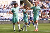 Callum Lang (left) celebrates scoring for Pompey in this afternoon's 4-0 success at Reading. Picture: Paul Phelan/ProSportsImages