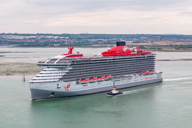 The luxury Virgin Voyages cruise ship Scarlet Lady on her visit to Portsmouth after four years away.