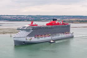 The luxury Virgin Voyages cruise ship Scarlet Lady on her visit to Portsmouth after four years away.