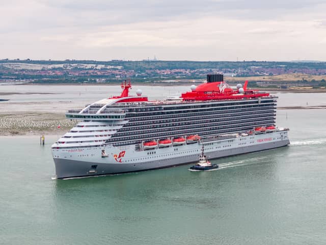 The luxury Virgin Voyages cruise ship Scarlet Lady on her visit to Portsmouth after four years away.