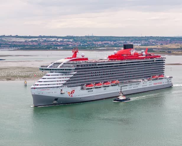 The luxury Virgin Voyages cruise ship Scarlet Lady on her visit to Portsmouth after four years away.