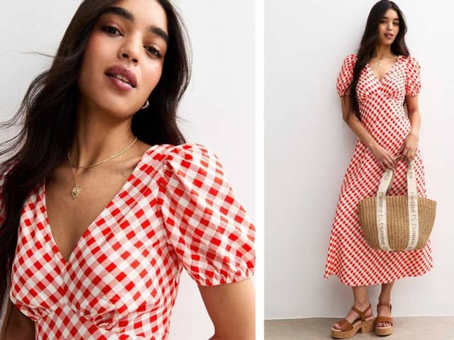 This Red Gingham V-Neck Midi Dress from New Look now has 41% off in the summer sale 