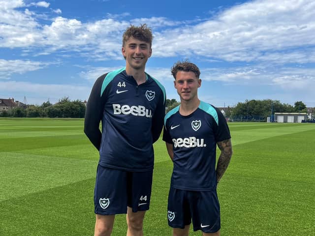 Former Sydney FC team-mates Hayden Matthews and Adrian Segegic have been reunited at Fratton Park this summer. Picture: Portsmouth FC 