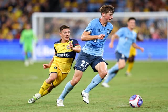 Hayden Matthews in action for Sydney FC against Central Coast Mariners in March 2024. Picture: Brendon Thorne/Getty Images