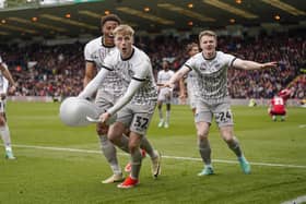 Paddy Lane celebrates scoring at Lincoln in May 2024. Picture: Jason Brown/ProSportsImages