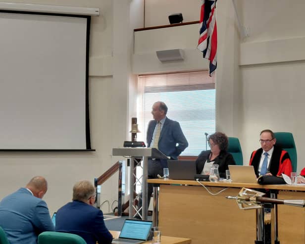 Peter Maunder speaking at Fareham Borough Council's full council meeting on July 22