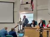 Peter Maunder speaking at Fareham Borough Council's full council meeting on July 22