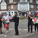 The Palestine protest were taking place outside MP Amanda Martin's office when a group from the Golden Hind confronted them.