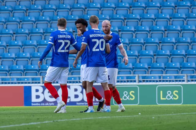 Florian Bianchini is congratulated after setting up Thomas Waddingham's 89th-minute winner against PEC Zwolle. Picture: Steve Bailey/ProSportsImages