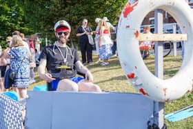 George Stephens on his second placed raft at the Jolly Roger Raft Race.