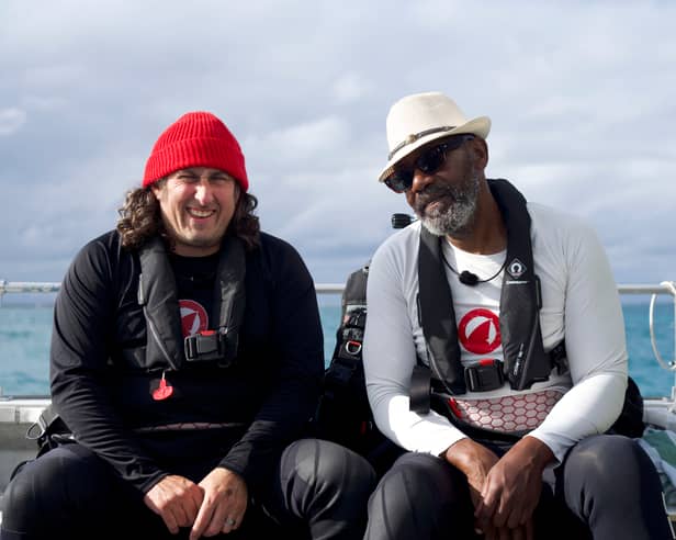 Ross Noble and Sir Lenny Henry in Shark! Celebrity Infested Waters