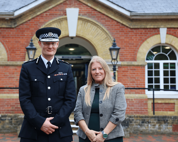 Chief Constable Alexis Boon, alongside Police and Crime Commissioner Donna Jones.