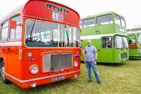 Mike Elkin stood in front his buses at Stokes Bay Bus Rally in Stokes Bay, Gosport.

Pictured: Mike Elkin. 

Picture: Alec Chapman