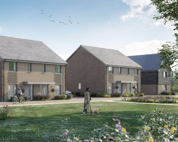 Illustration of six self-build custom houses on land south of Funtley Road, Funtley