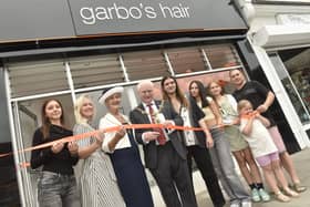 Garbo's Hair in Albert Road, Southsea, held their official opening on Thursday, August 7. Pictured is: (l-r) Millie Bridger, Charlotte Stockwell, co-director, Lady Mayoress of Portsmouth Dianna Caruthers, Lord Mayor of Portsmouth Gerald Vernon-Jackson, Tristan Jackson, creative director, Ebony Madgwick, Harper-Rose Cramp, Harley-Rose Cramp and Paul Cramp. 

Picture: Sarah Standing (070825-8397)